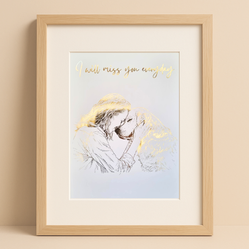 Pet & Human Line Art Portrait | Custom Foiled Print Australia