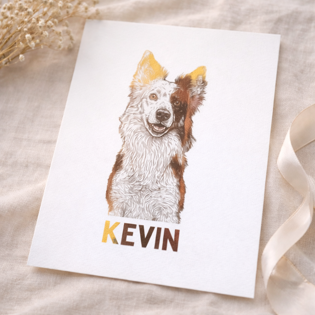 Custom Foiled Pet Portrait | Personalised Line Art Print Australia