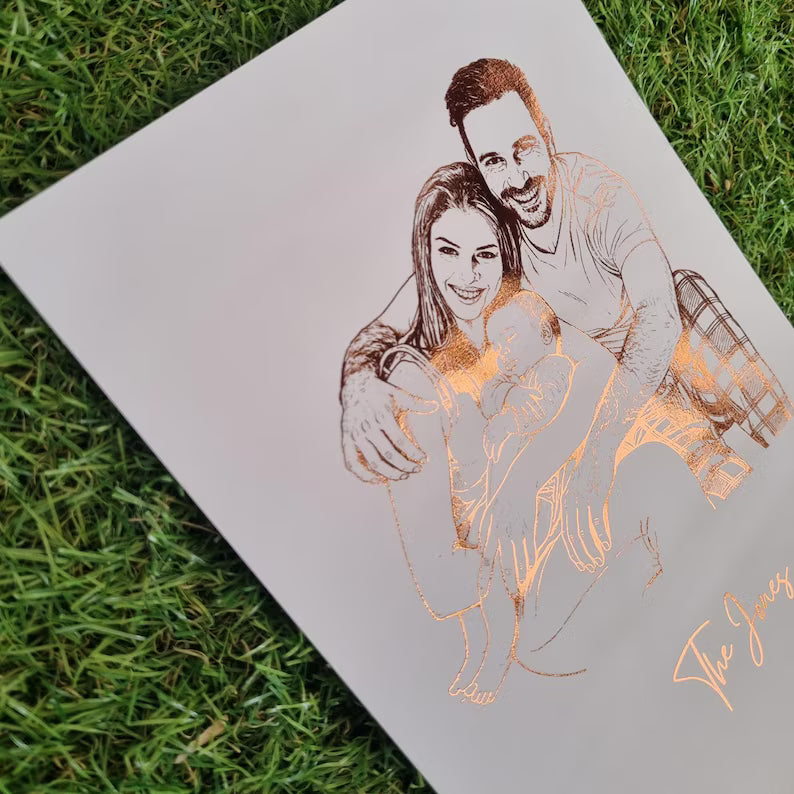 Custom Foiled Portrait Print | Personalised Line Art from Your Photo