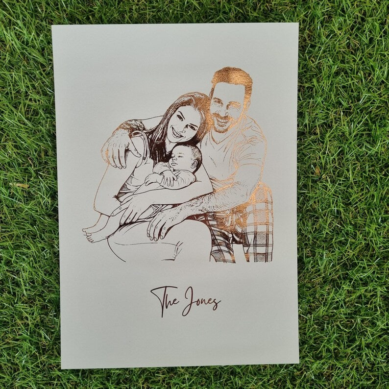 Custom Foiled Portrait Print | Personalised Line Art from Your Photo
