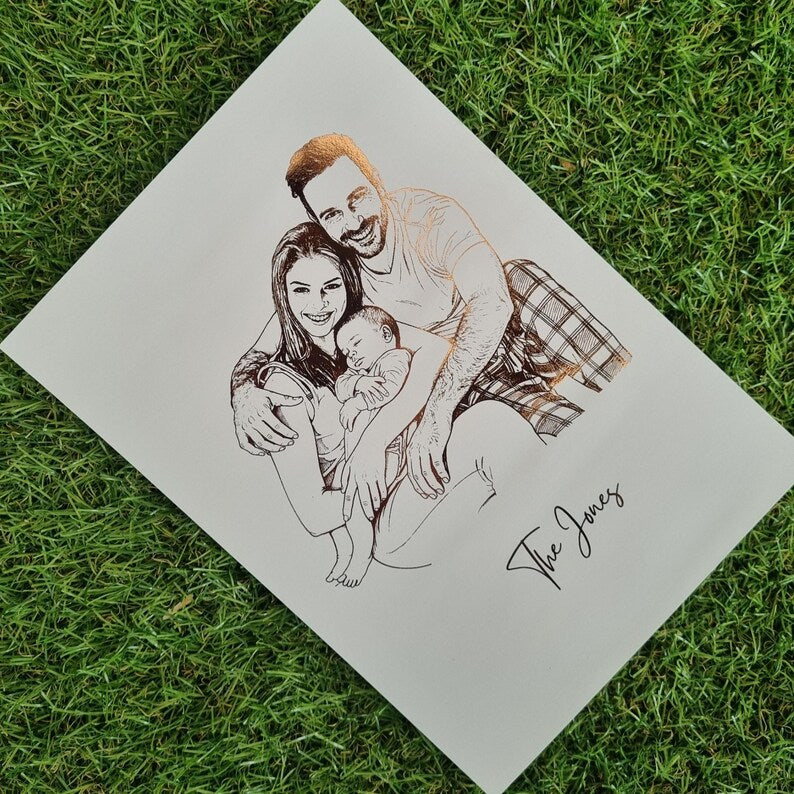 Custom Foiled Portrait Print | Personalised Line Art from Your Photo
