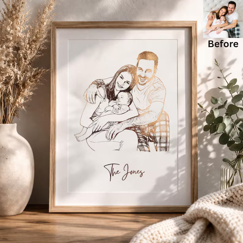 Custom Foiled Portrait Print | Personalised Line Art from Your Photo