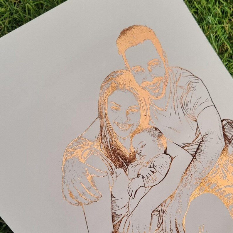 Custom Foiled Portrait Print | Personalised Line Art from Your Photo